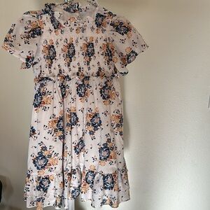 EUC Janie and Jack White with Blue/Gold Floral Dress - Size 7